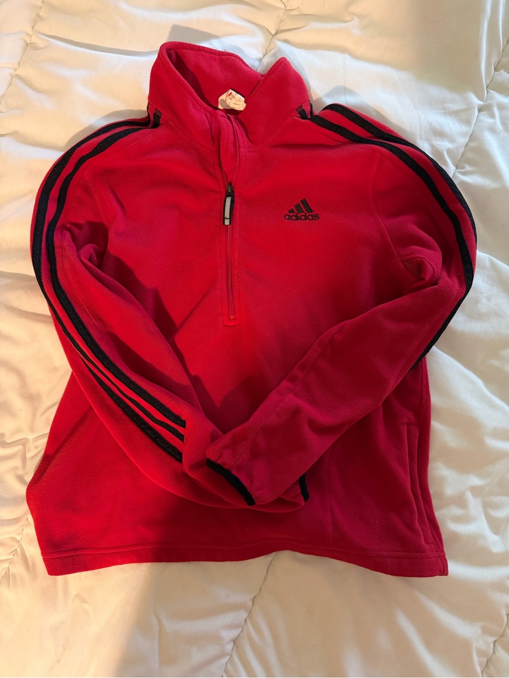adidas Women’s Red Half-Zip Fleece with Black Stripe Details